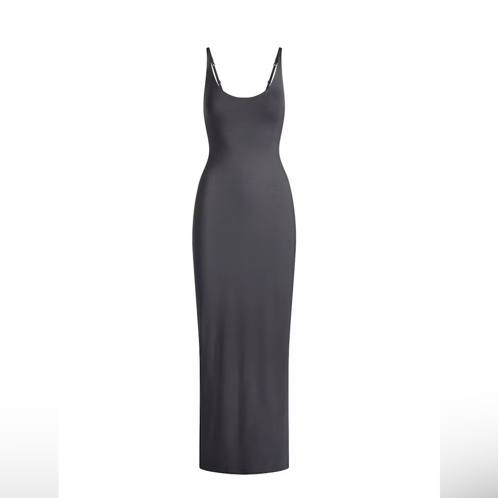 SKIMS Charcoal Scoop Neck Ribbed Maxi Dress Size XL